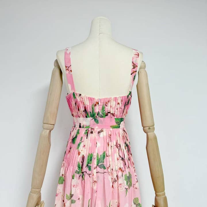 Productseeker - Wholesale Dress – Women's - DR658Y Chiffon Floral Pleated Maxi Dress with Swing Skirt8