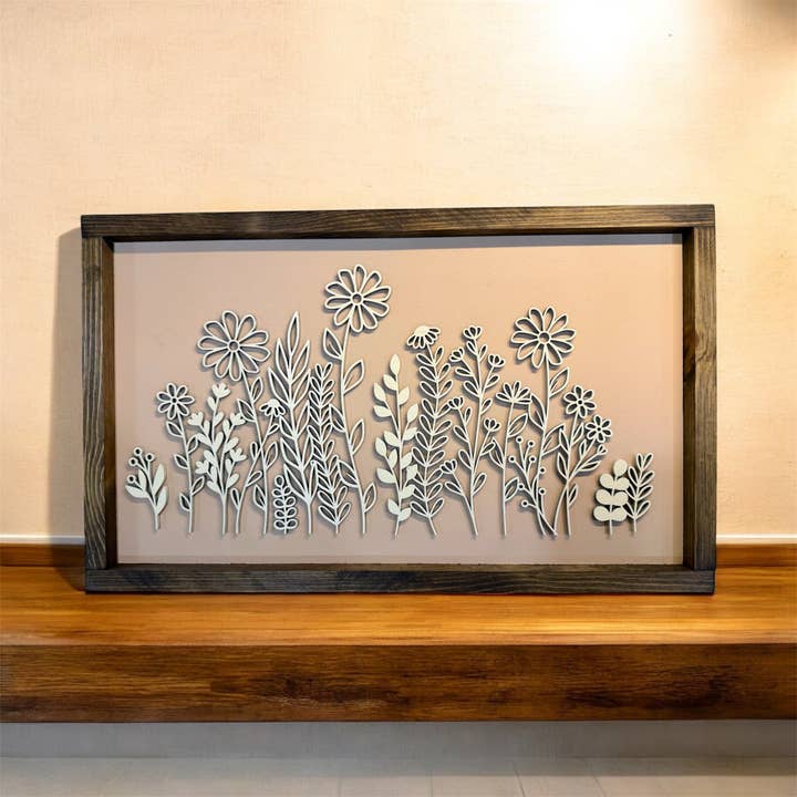 Large Wildflower Wood Wall Sign – Handcrafted Floral Decor for wholesale by Faithful Creations Studios