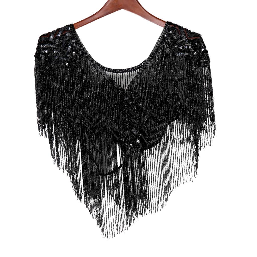 Western Fashion – wholesale Wrap - Dam – 8859 - Svart pärlstav sjal, Chevron mönster1