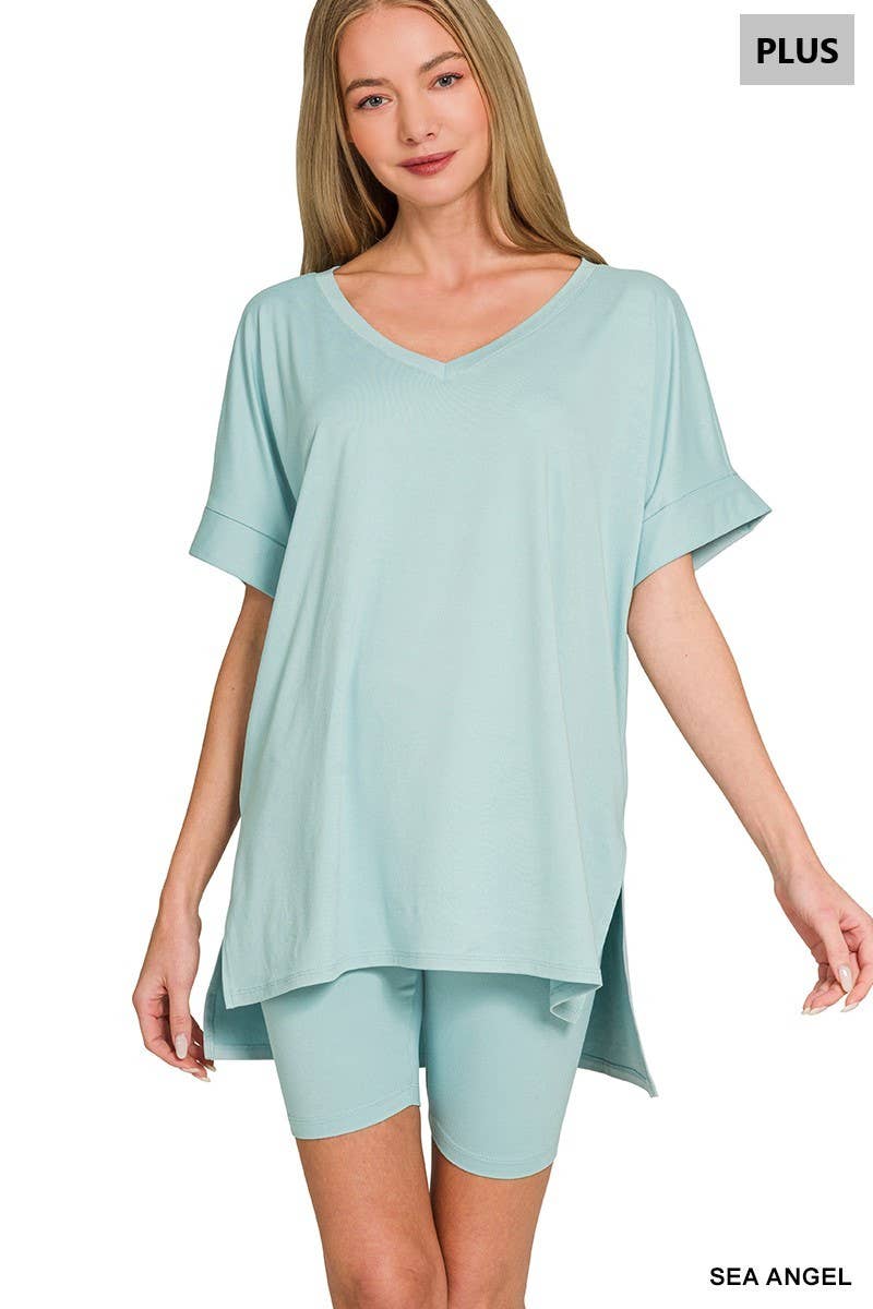 Vanilla Monkey - Wholesale Top & Pant Set (NOT Loungewear) - Women's - Plus Brushed Dty Microfiber V-neck Top And Biker24