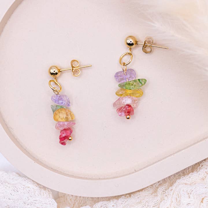 Colourful stone earrings, allergy-friendly, lightweight stud earrings for wholesale by Tilda&Theo