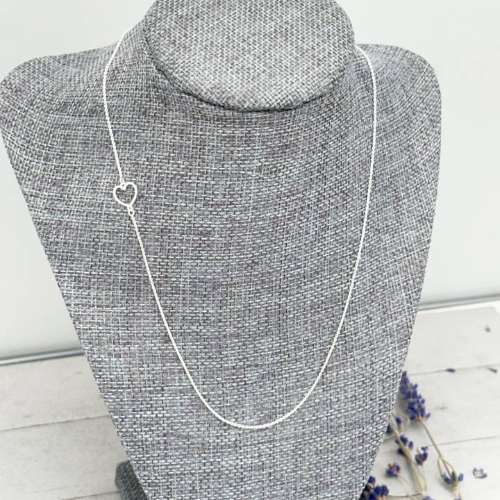 Shiny Sterling Silver Asymmetrical Heart Chain Necklace – 1mm Wide, 18" Length - Italian Solid 925 Sterling Silver Chains for wholesale by Sunlight Silver Jewelry