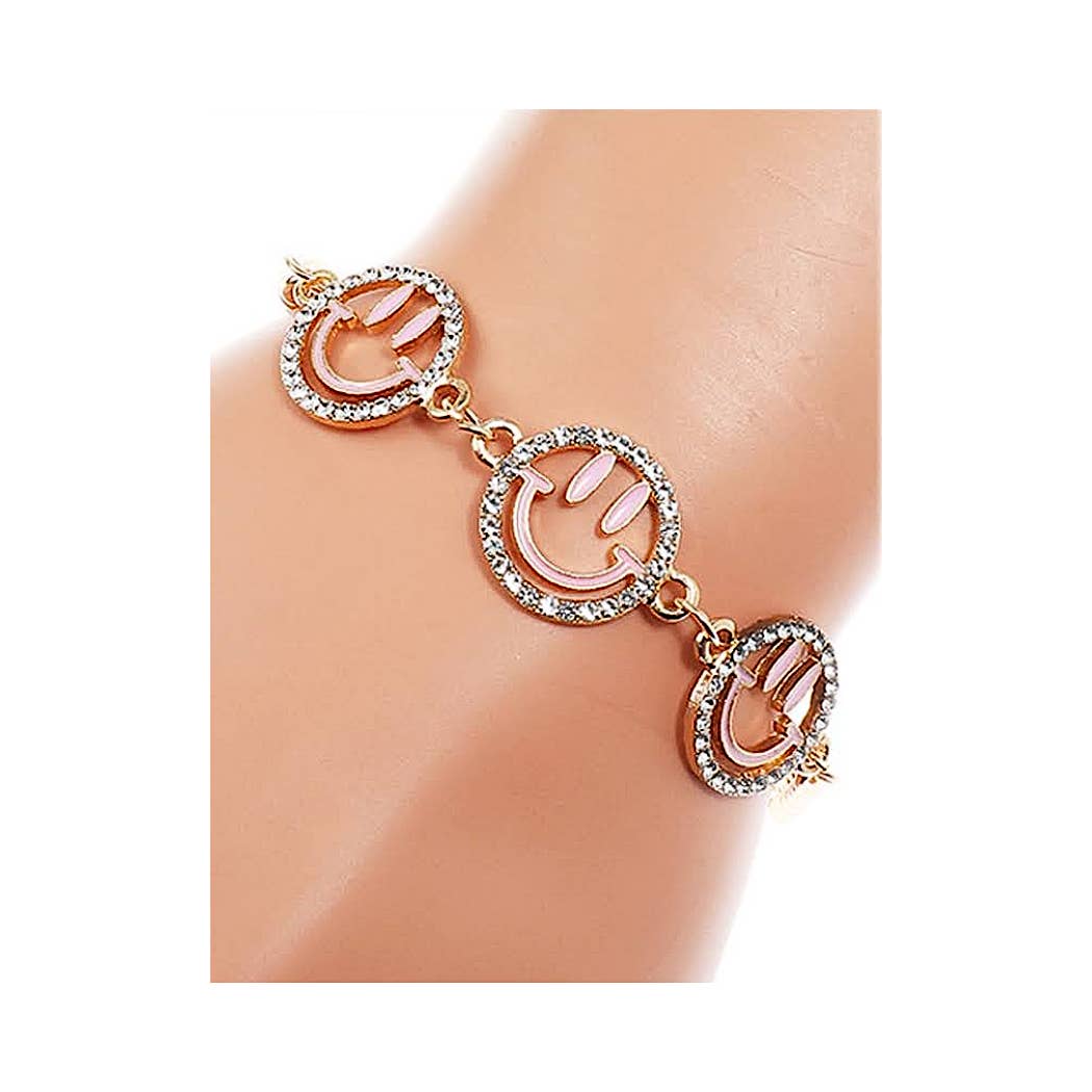 Atlas Fashion - Venta al por mayor Pulseras de cadenas y eslabones - Pulsera de Caritas Felices con Piedras de Imitación