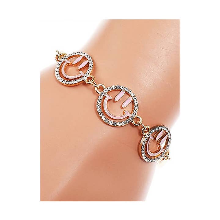 Atlas Fashion - Venta al por mayor Pulseras de cadenas y eslabones - Pulsera de Caritas Felices con Piedras de Imitación0