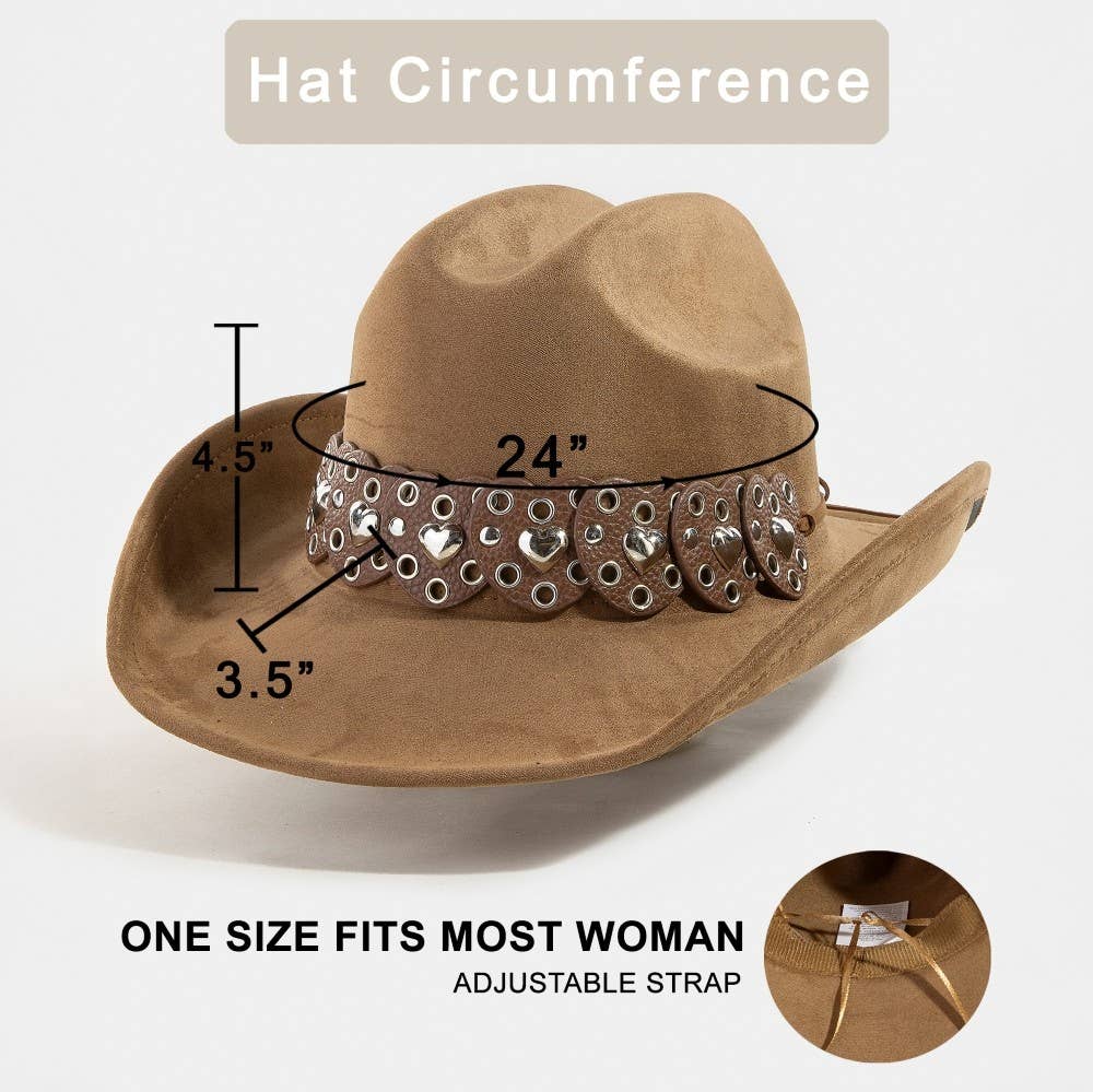 Collections by Fame Accessories - Vente Chapeau de cowboy – femme - Chapeau de cowboy occidental avec ceinture à sangle en cœur5