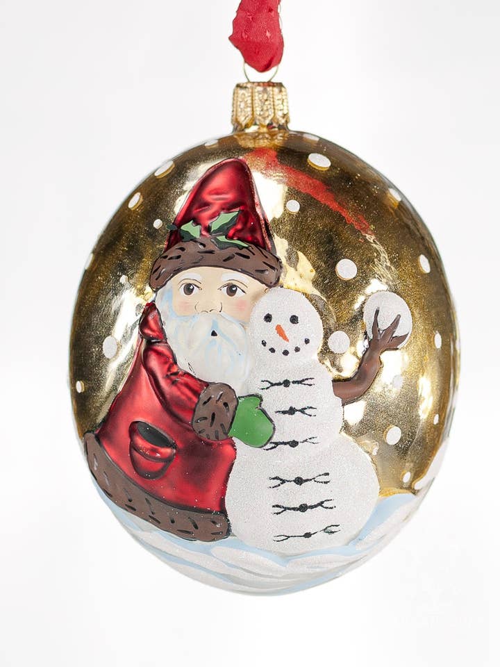 Jingle Balls™ Santa on Gold with Snowman for wholesale by Vaillancourt Folk Art