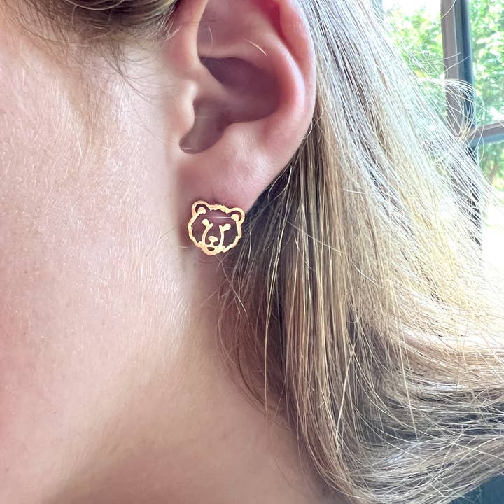Steele Sloan Designs - Wholesale Stud/Post Earrings - Bear Earrings Go Bears Golden Bears, Chicago Bears Football2