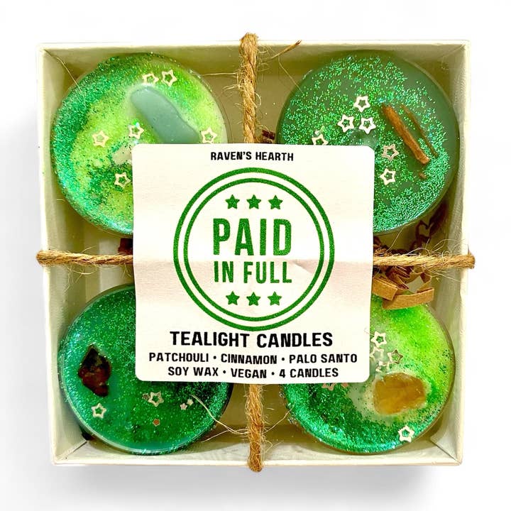 Raven’s Hearth - Vendita all'ingrosso Candele a lumino - Candele Tealight Paid In Full | Abbondanza | Cera di soia | Vegane