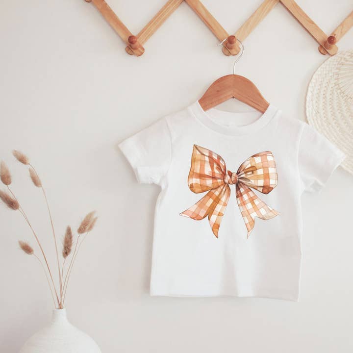 T-shirt blanc avec nœud vichy orange - Bébé/Tout-petit pour la vente par ChubbyBubbyBear