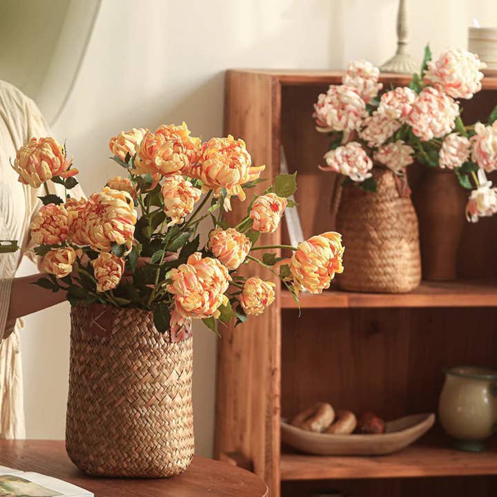 Three-Head Seattle Dahlia Flower Stem 30.7" Tall for wholesale by Rustic Reach