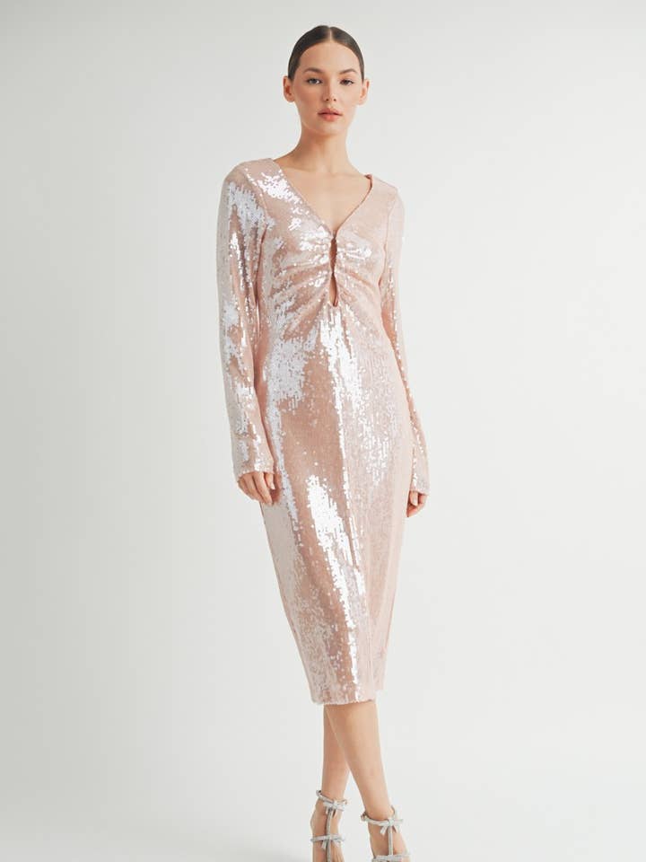 Pink Sequin Bodycon Midi Dress for wholesale on Faire