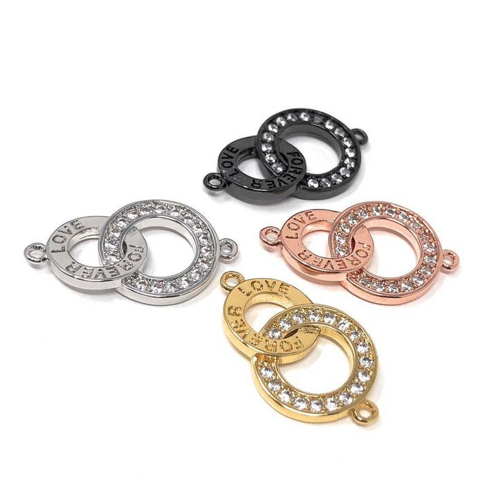 Conector de anel micro pavê CZ, conector de charme CZ, suprimentos para fabricação de joias, conector de pulseira, achados de joias para fabricação de joias DIY, 1 peça por atacado de Akstar Gems