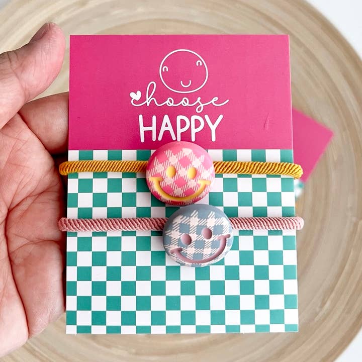 Cravate double Choose Happy - Accessoire pour cheveux Smiley Face pour la vente par Tiny Gift Society