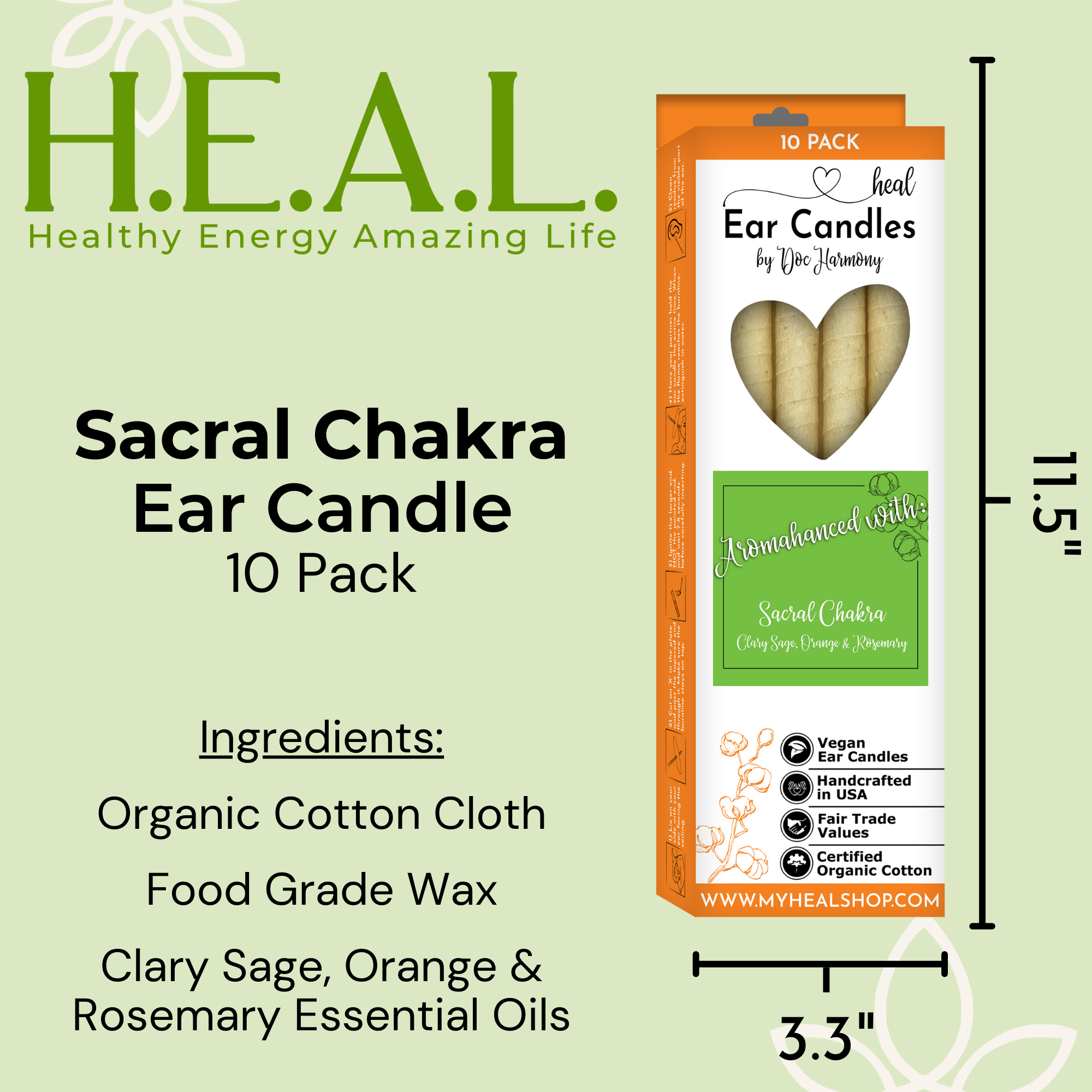 Healthy Energy Amazing Life - Wholesale Tapered Candle/Candlestick - Sacral Chakra Ear Candles by Doc Harmony5