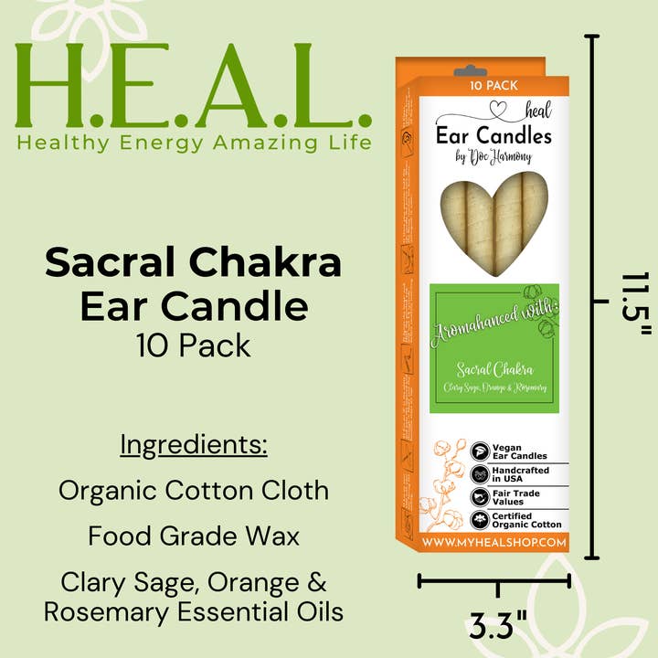 Healthy Energy Amazing Life - Wholesale Tapered Candle/Candlestick - Sacral Chakra Ear Candles by Doc Harmony5