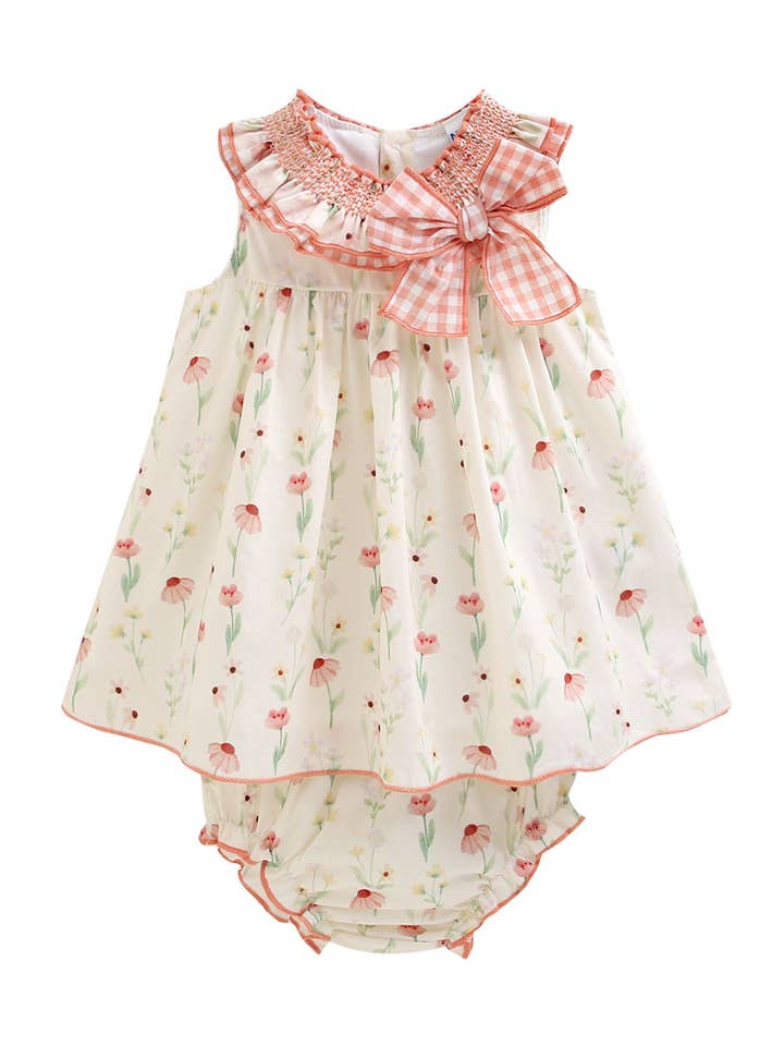 Baby kjole 6-24m rosa smock print + trusse BGV96513 for engroshandel hos Newness Kids