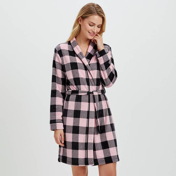Bridesmaid Custom Cozy Plaid Luxe Flannel Robe for wholesale by The Blissful