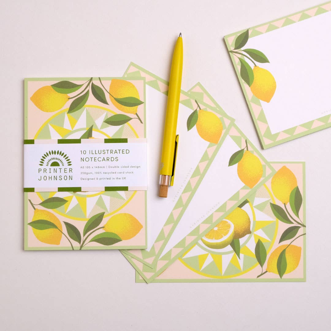 Printer Johnson Ltd - Wholesale Briefpapier/indexkaartenset - Citrus | Notitiekaarten set | 10 citroen notitiekaarten2