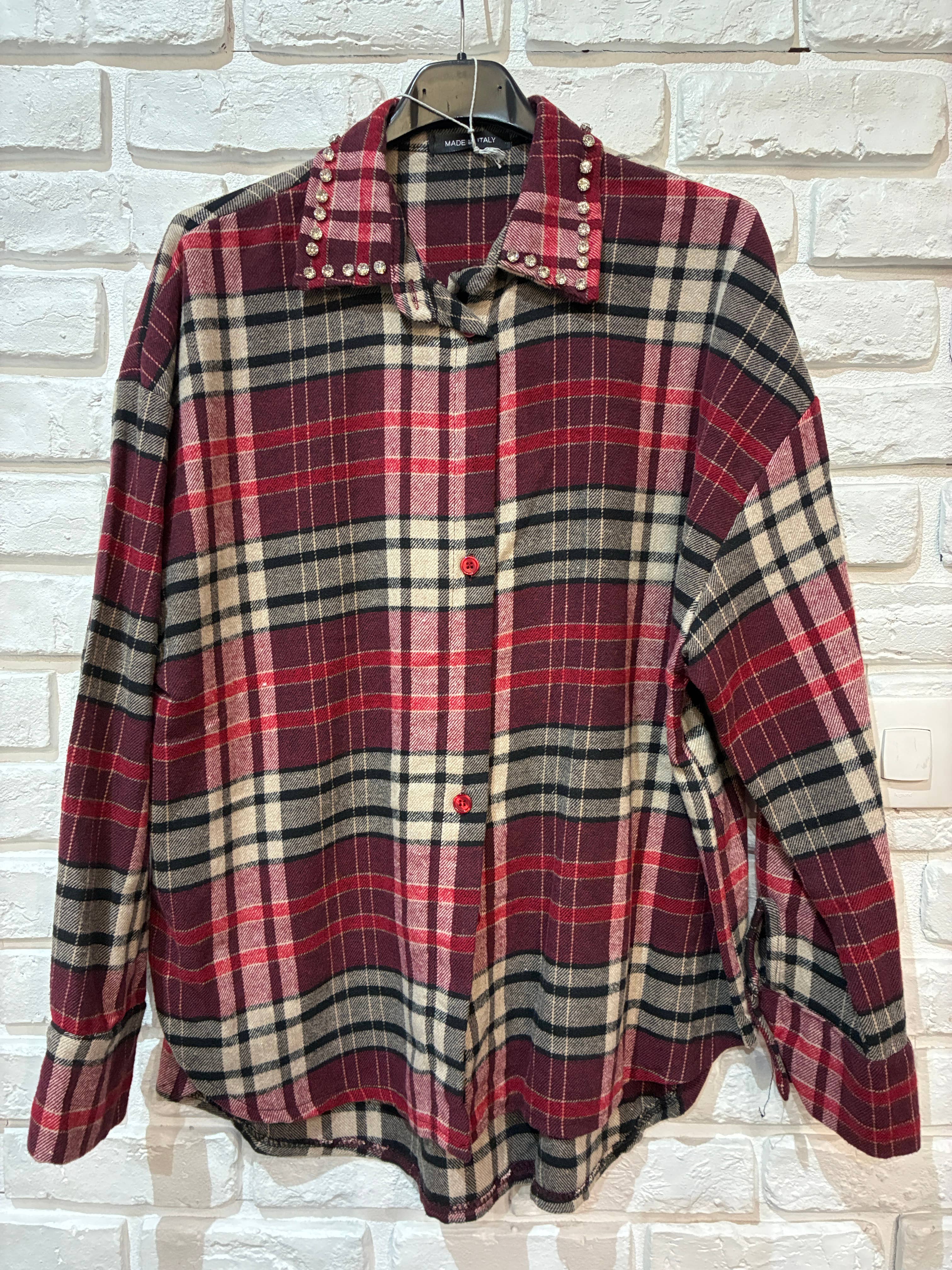 la maison des fibres naturelles – wholesale Buttoned-down shirt – Women's – Plaid shirt with rhinestones 20428 100% cotton0