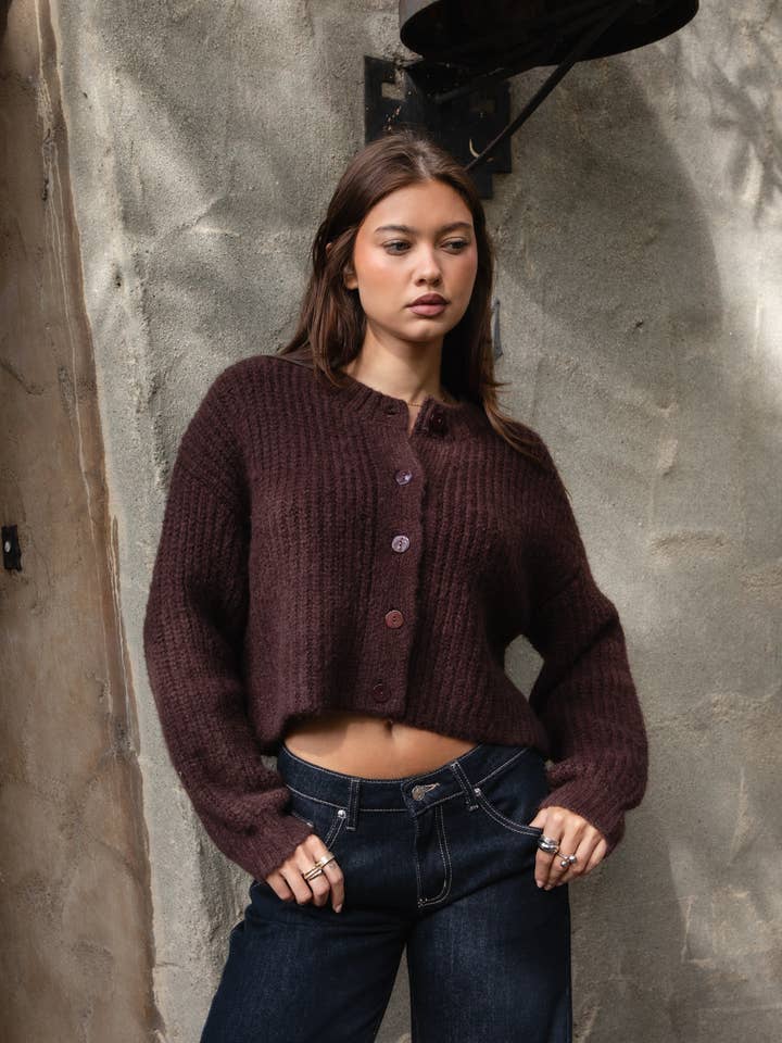 Cardigan Boxy à Boutons en Laine Mélangée Tricoté Épais ISOLDE pour la vente par TICTOC