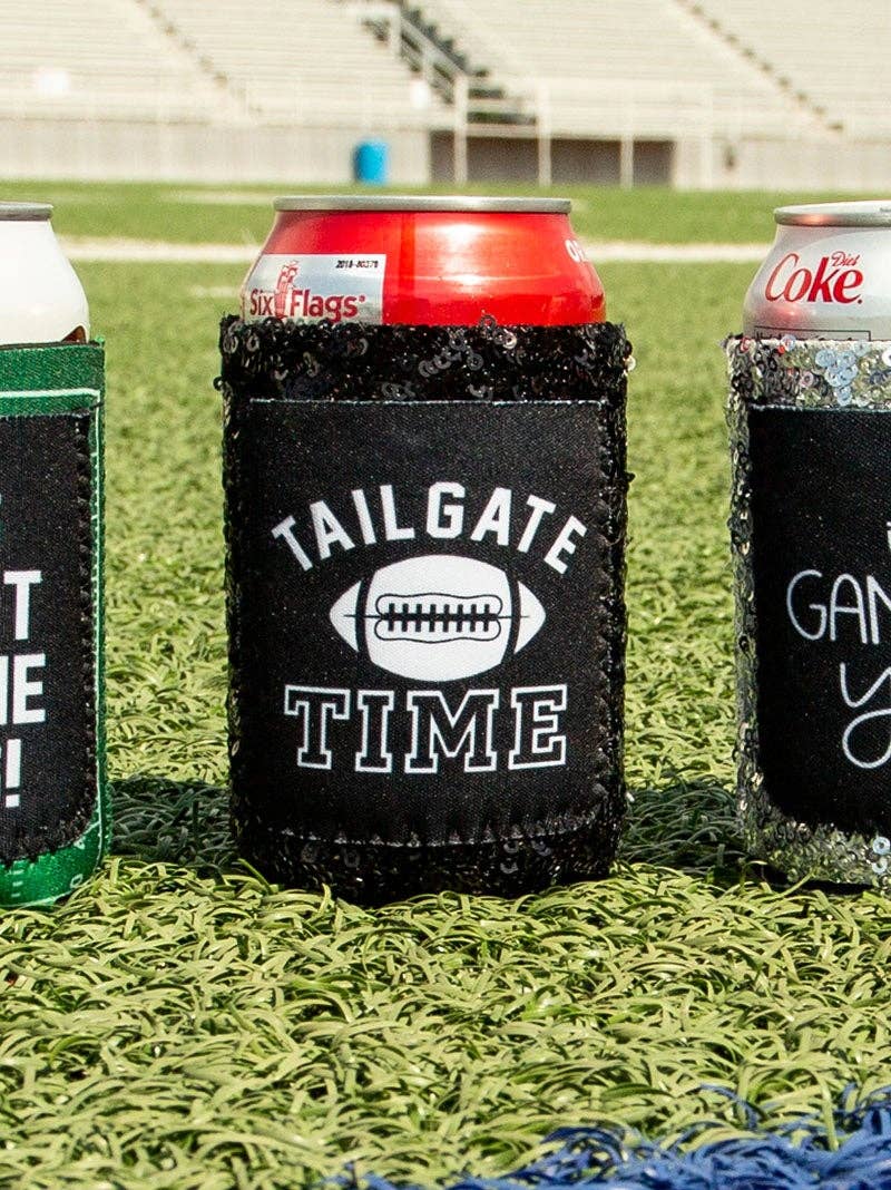 Peachy Keen Tailgate Time Black Sequin Can Coolers for wholesale on Faire