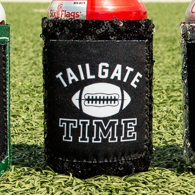 Peachy Keen Tailgate Time Black Sequin Can Coolers for wholesale on Faire0