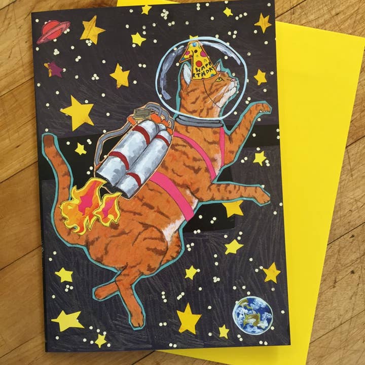 Sunde White Industries - Wholesale Birthday Card - Astro Cat Birthday Card
