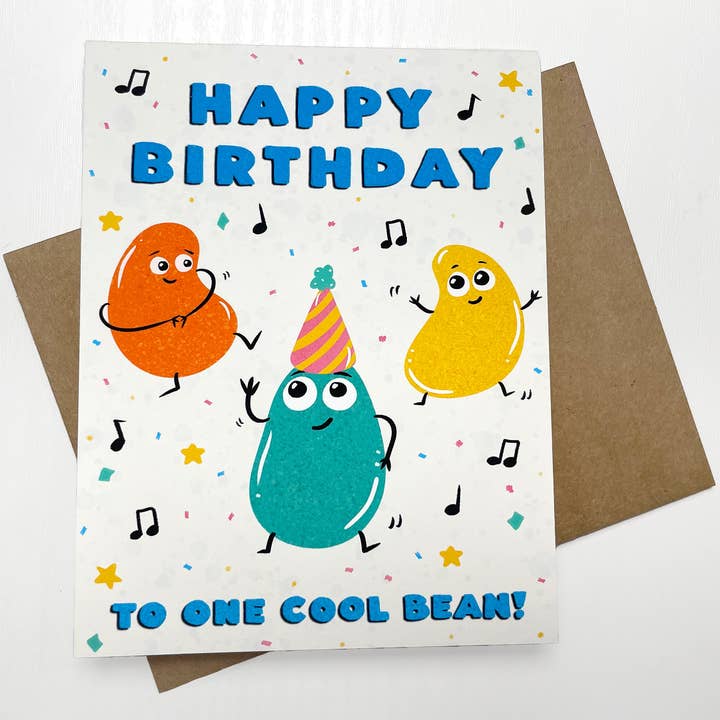 Carte de fête des haricots pour la vente par stace of spades