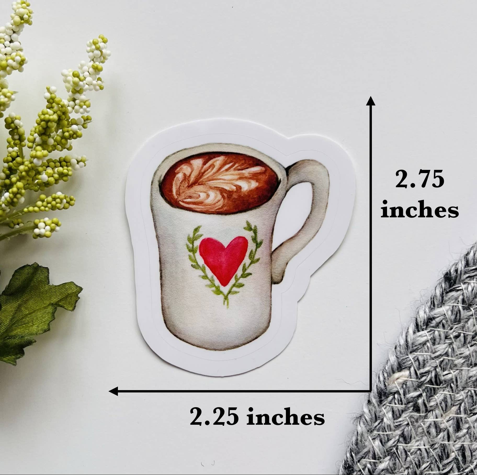 Emilia Rose Artwork LLC - Wholesale Sticker - Latte Heart Mug sticker1