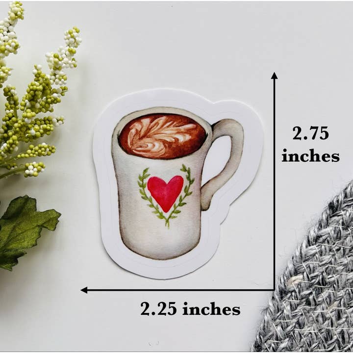 Emilia Rose Artwork LLC - Wholesale Sticker - Latte Heart Mug sticker1