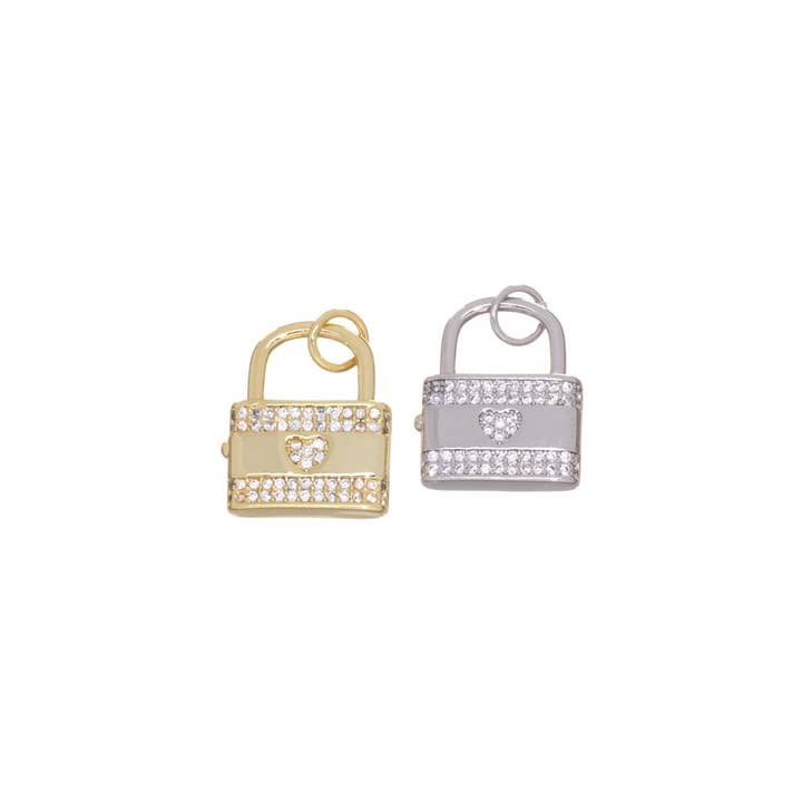 Jewel Pledge - Wholesale Individual Charm/Pendant - 18k Gold/Silver CZ Lock & Heart Charm Pendant Set CPG23641