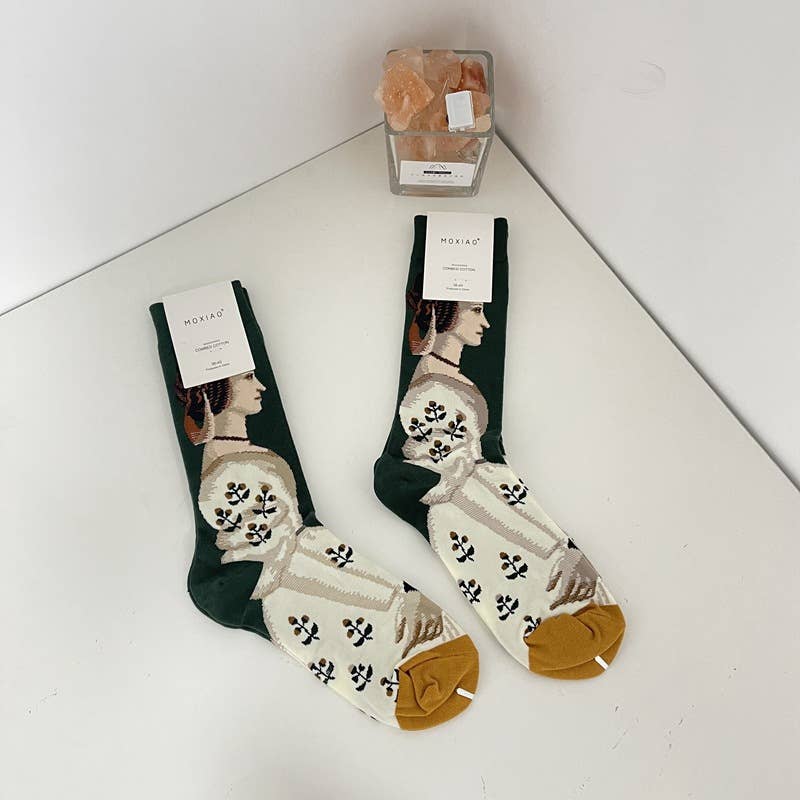 Tourtiwi - Vendita all'ingrosso Calzini - Unisex - Scorte di dipinti a olio astratti retrò di ritratti11