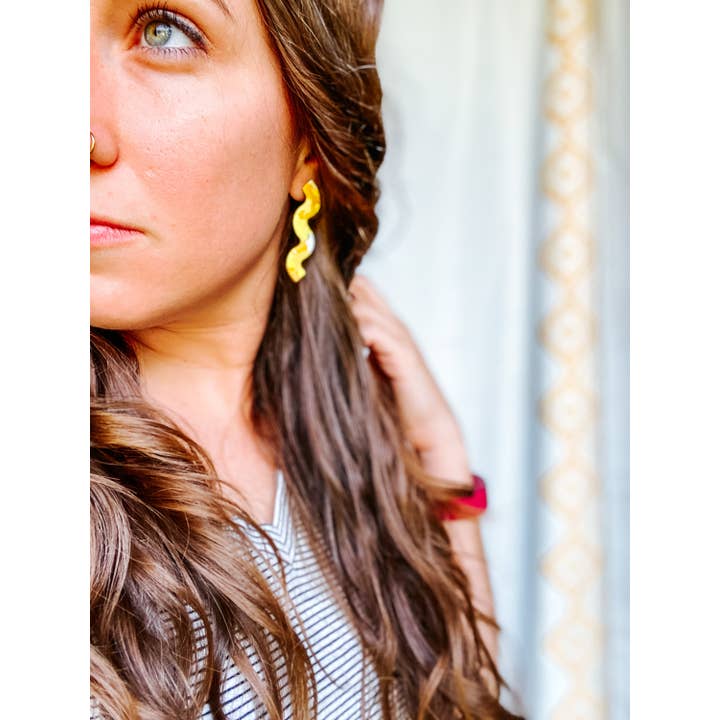 Lauren Likes Art - Wholesale Dangle Earrings - Sunshine Yellow Squiggle Earrings, Squiggly Earring, Handmad2