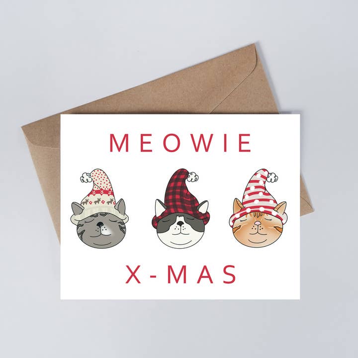 Meowie X-Mas Kitty Cat Greeting Card for wholesale by Meza Studios LLC