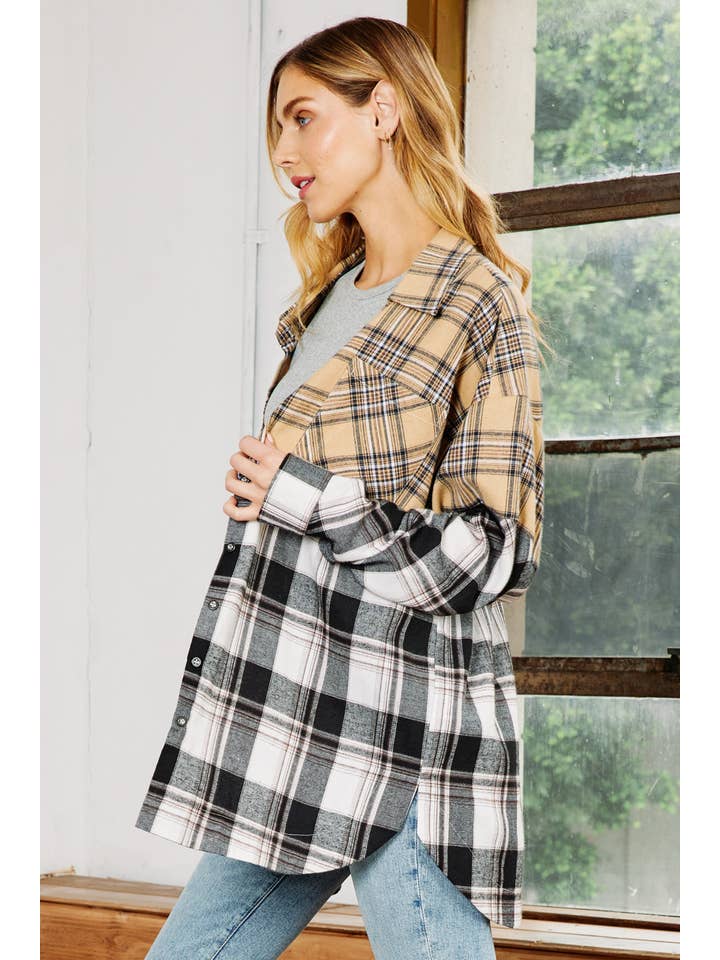 FSL Apparel - Wholesale Button Down Shirt - Women's - IJ1059 - MIXED PLAID BUTTON DOWN OVERSIZED SHIRT3
