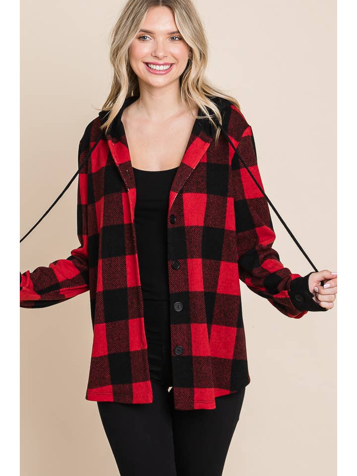 Red Black ETK-8622-PL Plus Size Buffalo Plaid Button Up Jacket for wholesale on Faire3