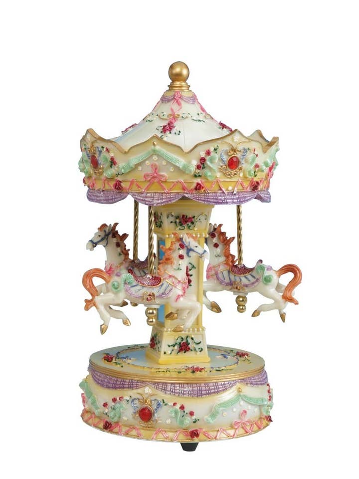 Beige Carousel Made of Polystone With a Red Gem for wholesale by Musicbox Kingdom