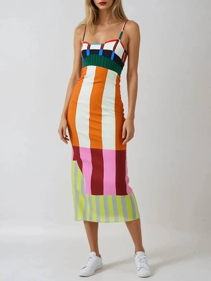 Multi Color block stripes strappy sundress for wholesale on Faire5