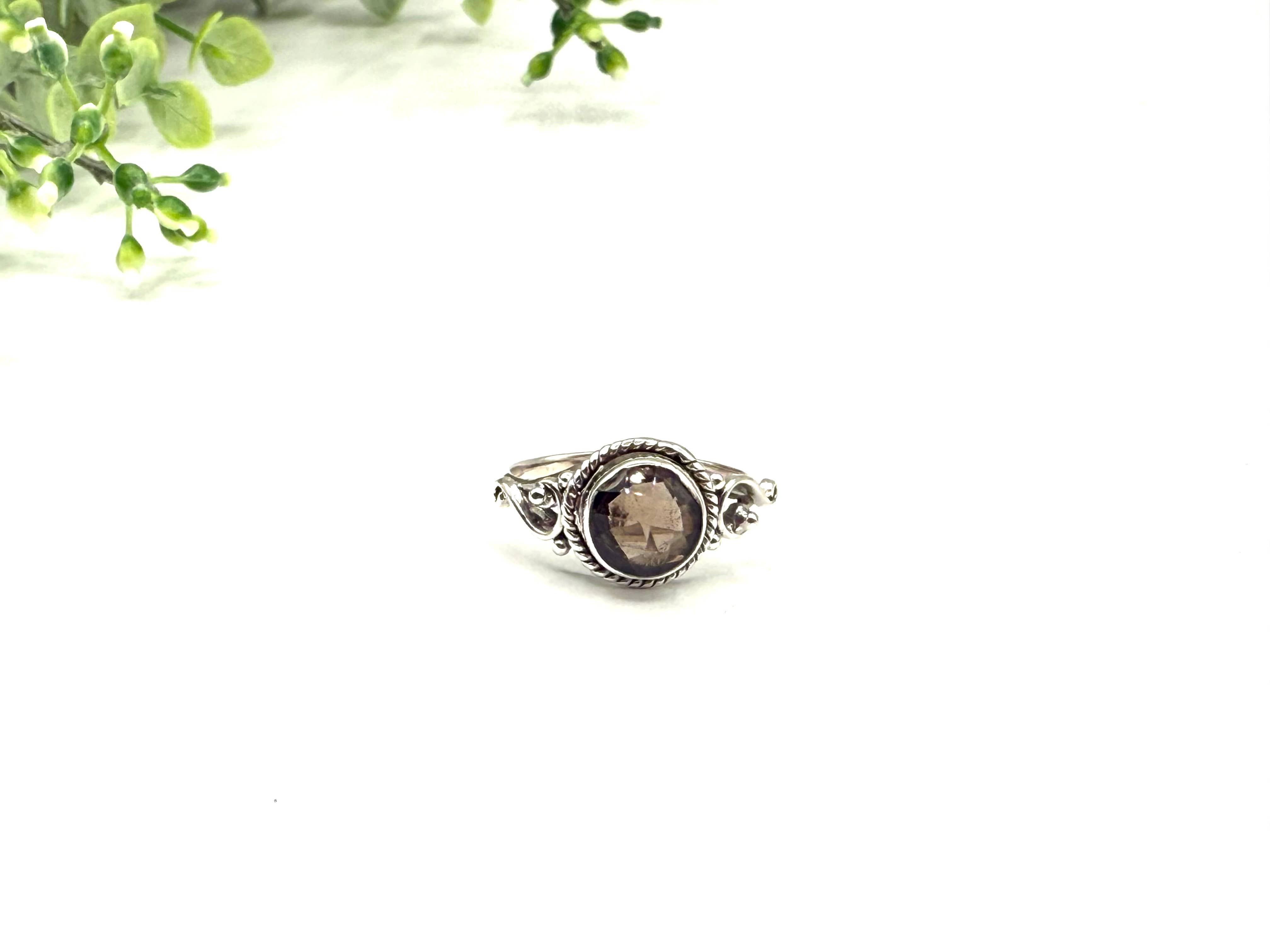 Meraki Gemstones – wholesale Single stone/solitaire ring – Smoky Quartz Faceted Gemstone Ring-Sterling Silver/925