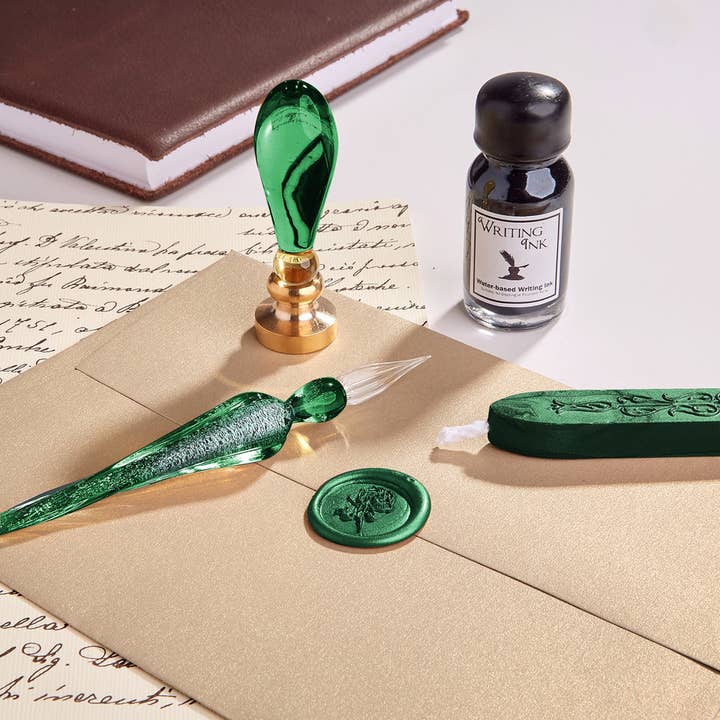 Freund Mayer & Co. - Wholesale Pen - Green Glass Wax Seal & Calligraphy Pen & Ink Set