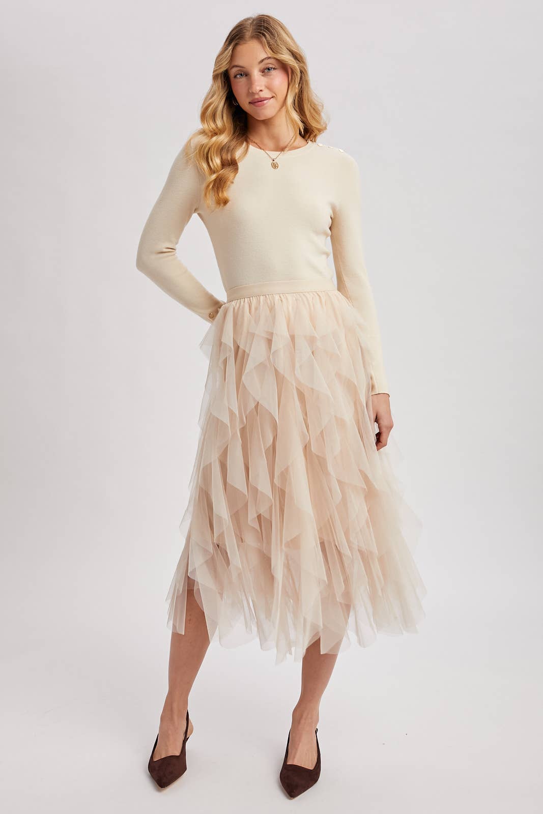 Bluivy - Wholesale Skirt - Women's - SPRIAL RUFFLED TULLE MIDI SKIRT29