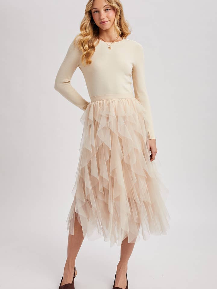 Bluivy - Wholesale Skirt - Women's - SPRIAL RUFFLED TULLE MIDI SKIRT29
