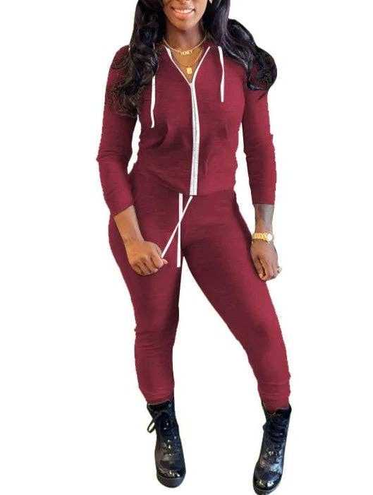 MB Fashion Wholesale - Wholesale Top & Pant Set (NOT Loungewear) - Women's - MB FASHION Zip-Up Hoodie and Jogger Pants Set 12489R5