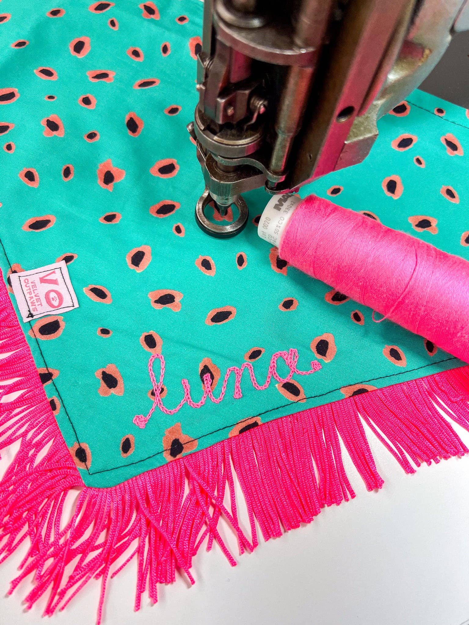 Velvet Outlaw - Wholesale Pet Bandana - Dog - Teal Animal Print with Hot Pink Fringe Dog/Cat Bandana6