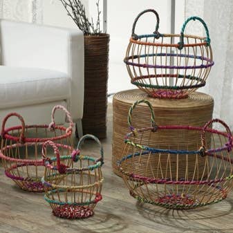 India Handicrafts Inc - Wholesale Laundry Basket - Colorful Jute Baskets Set of 4 - Perfect as Laundry Baskets