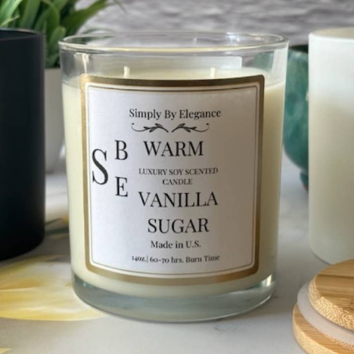 Soy Wax Candle, Jar Candle, Warm Vanilla Scented 14oz for wholesale by Simplybyelegance