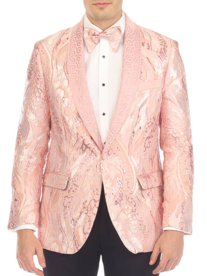 Blazer Slim Fit com Gola de Xale para Homem Cosmopolitan Rosa, 1 Botão, 2 Aberturas. por atacado de Ferrecci