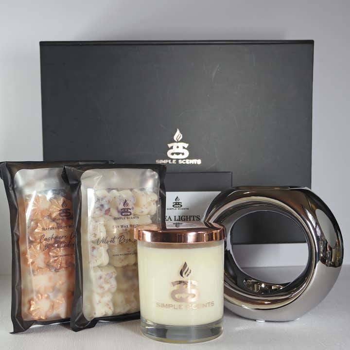 Simple Scents by Simpleness Collection – Großhandel Kerze im Glas / gefüllte Kerze – Simple Scents Erlebnis Opulenz Kerze, Wachs-Schmelz & Oslo Wachs-Brenner Geschenkset1