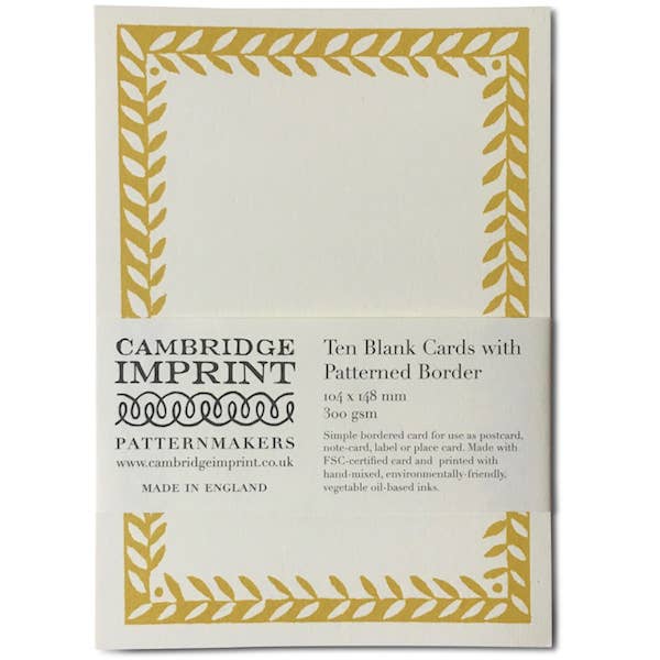 Cambridge Imprint - Wholesale Stationery/notecard set - 10 Postcards with Patterned Border in Mustard