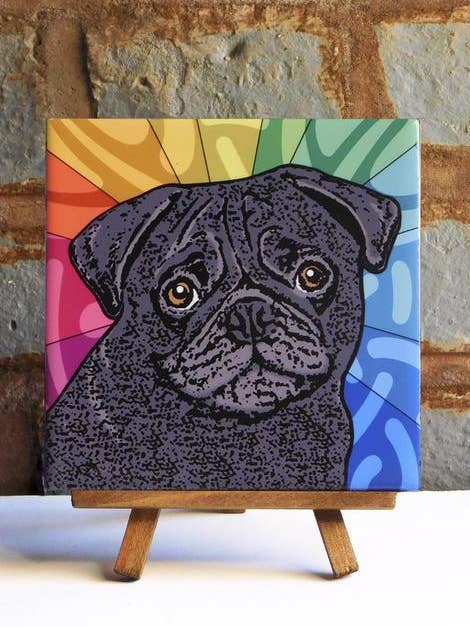 Pug Black Ceramic Art Tile for wholesale by Sabyloo